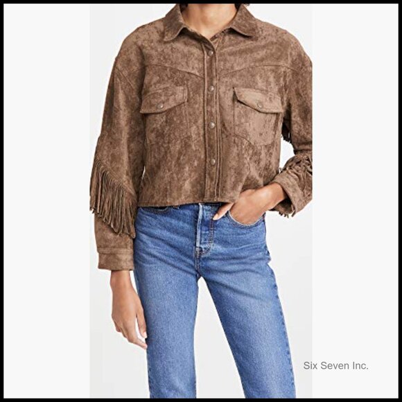 Faux Suede Fringe Jacket with Snap Closure Front - Picture 3 of 7